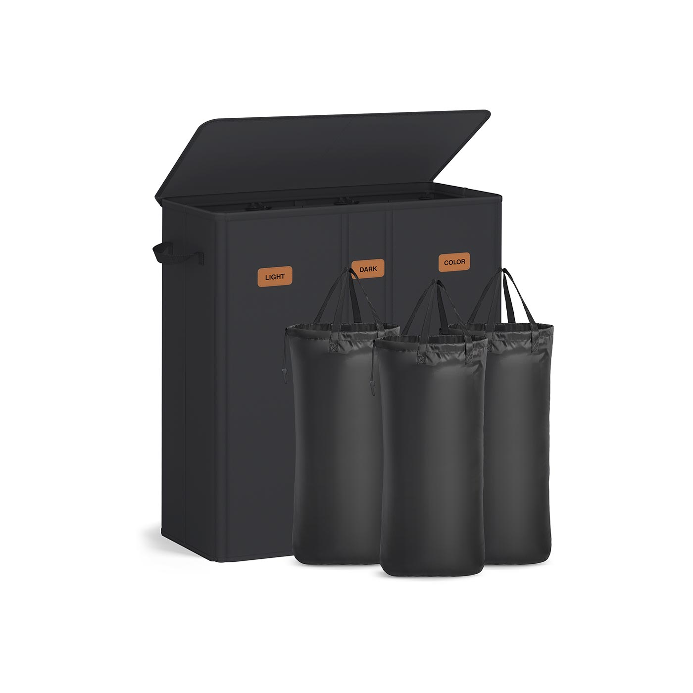 Tvättkorg - 3 fack med lock - tvättbar innerpåse - Ink Black