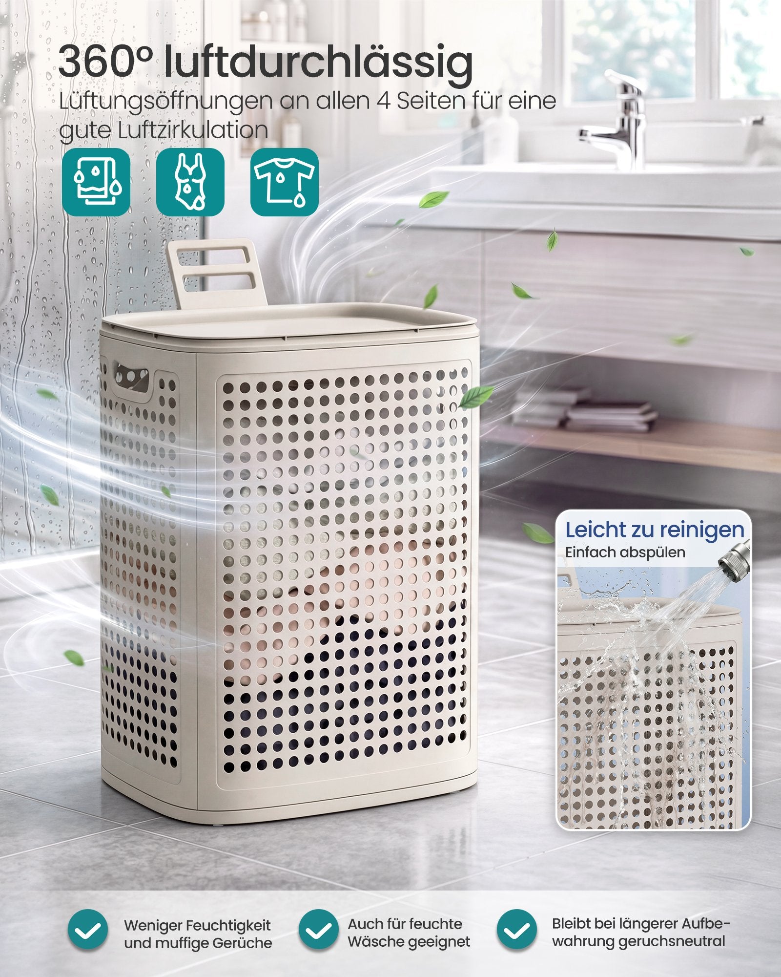 Wasmand - 42,5 x 33 x 57 cm - 75 liter - cappuccino beige - maximaal 10 kg