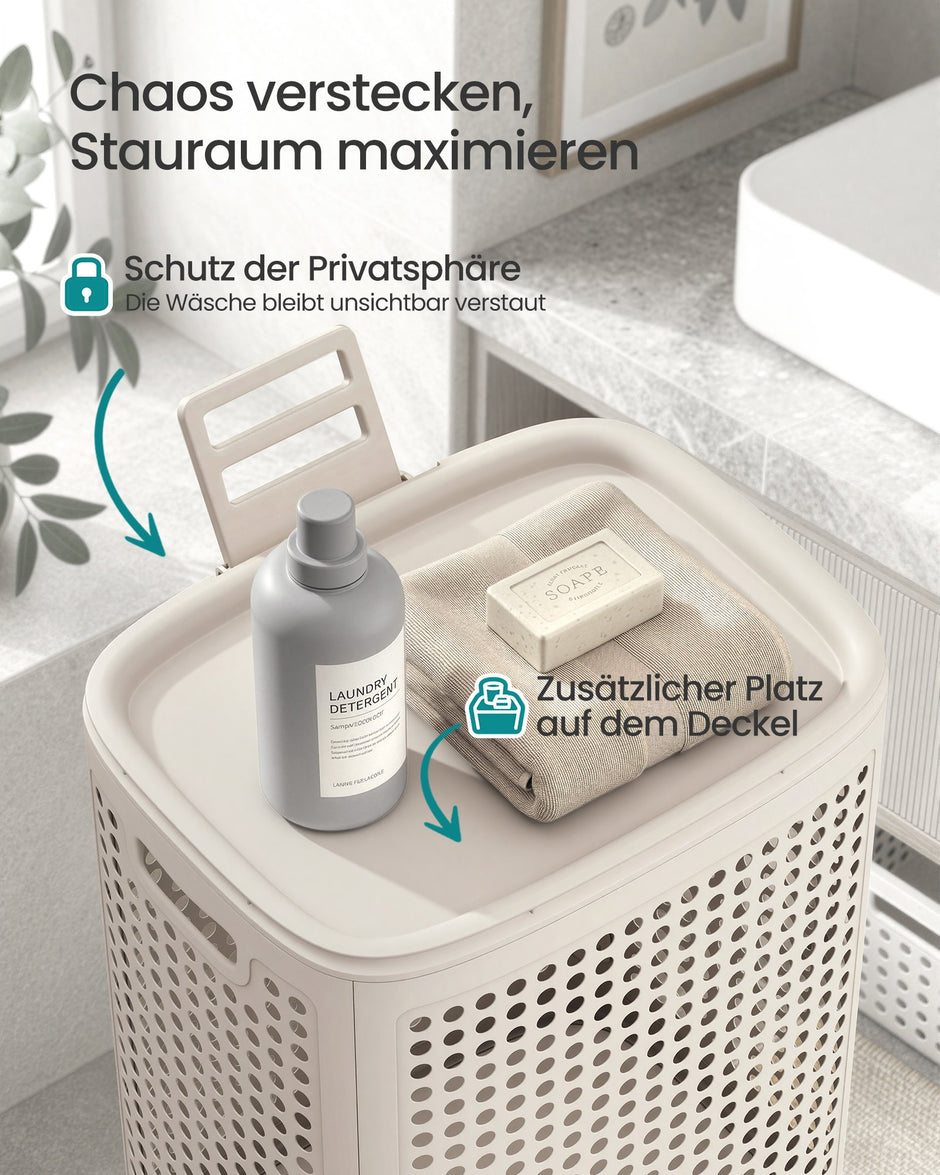 Wasmand - 42,5 x 33 x 57 cm - 75 liter - cappuccino beige - maximaal 10 kg