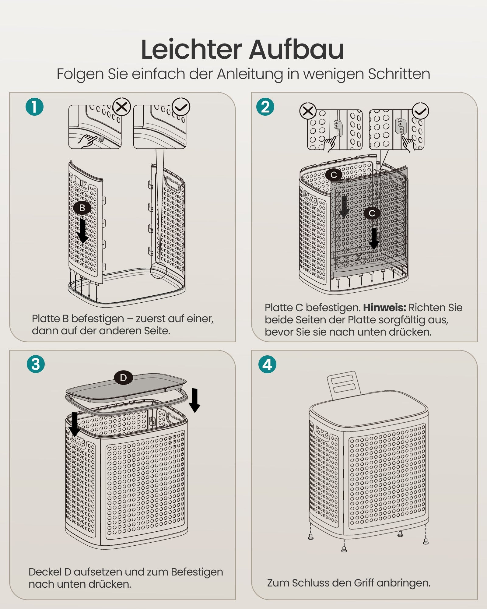 Wasmand - Met Deksel - 75 Liter - Smal - Cappuccinobeige