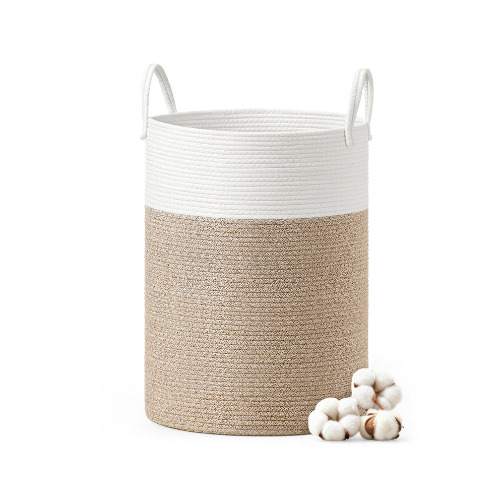 Wasmand - 40 x 40 x 60 cm - Katoenen touw - Wit-grijs-bruin - 15 kg capaciteit
