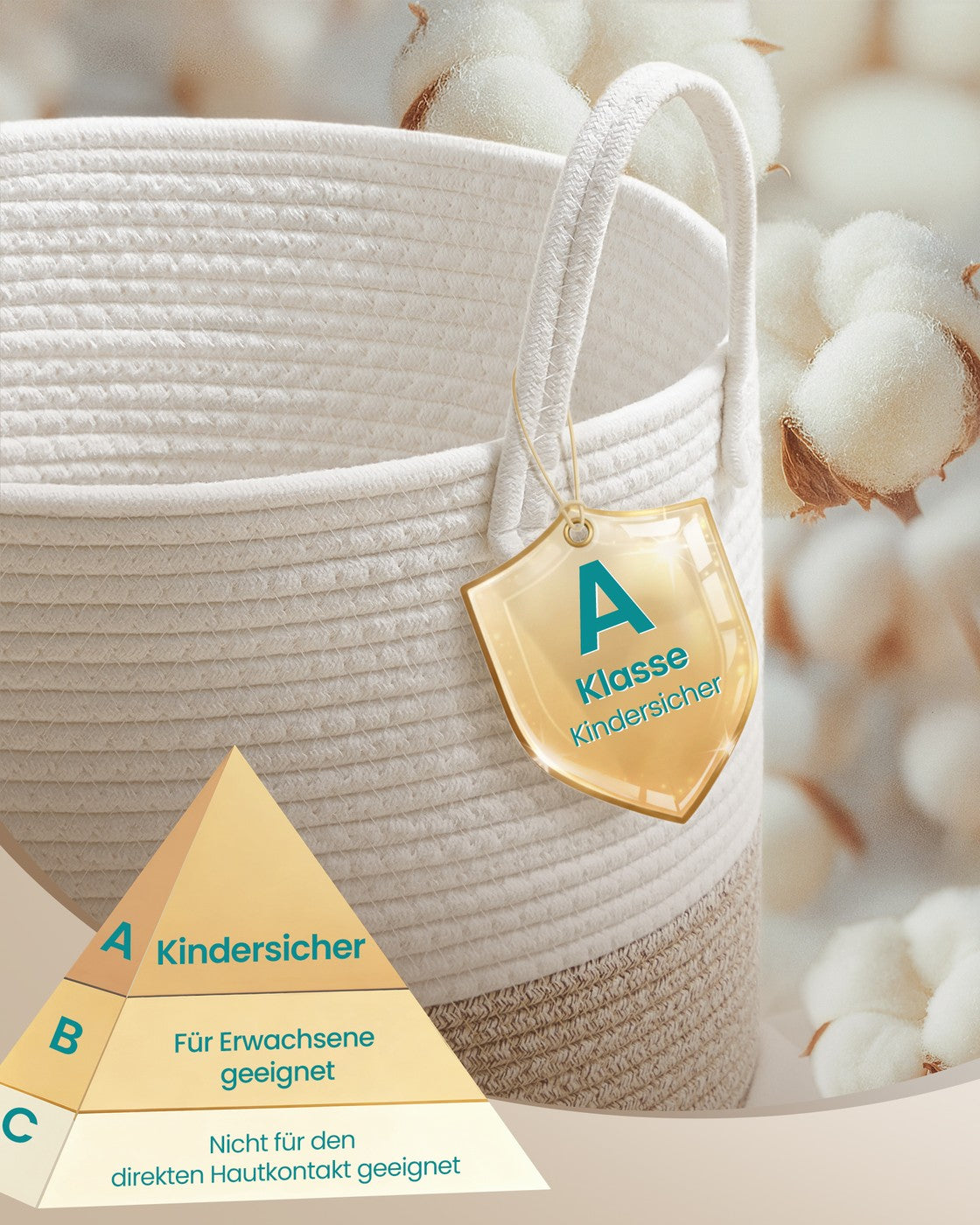 Wasmand - 40 x 40 x 60 cm - Katoenen touw - Wit-grijs-bruin - 15 kg capaciteit