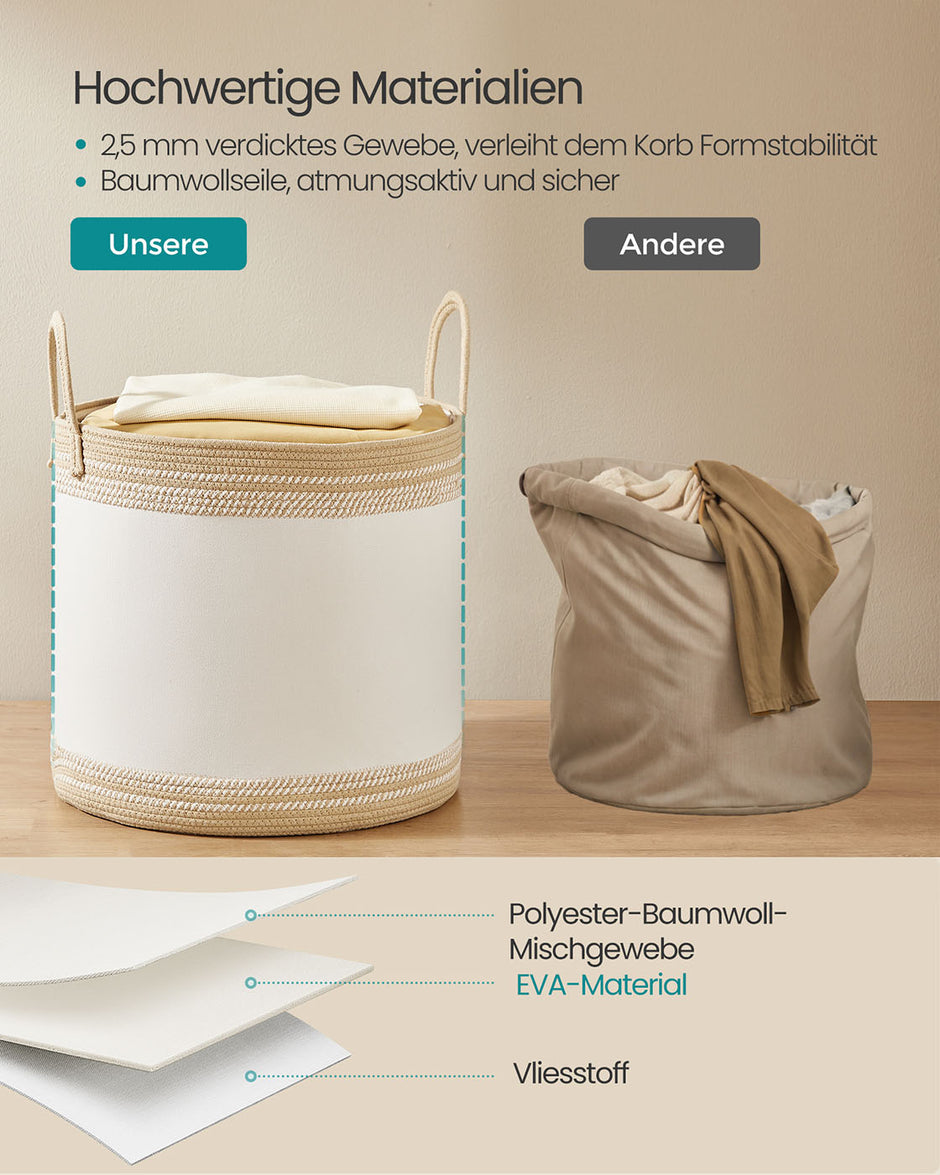 Tvättkorg 90L med lock och handtag - Platssparande - Brun