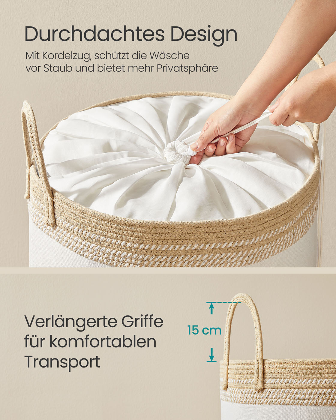 Tvättkorg 90L med lock och handtag - Platssparande - Brun