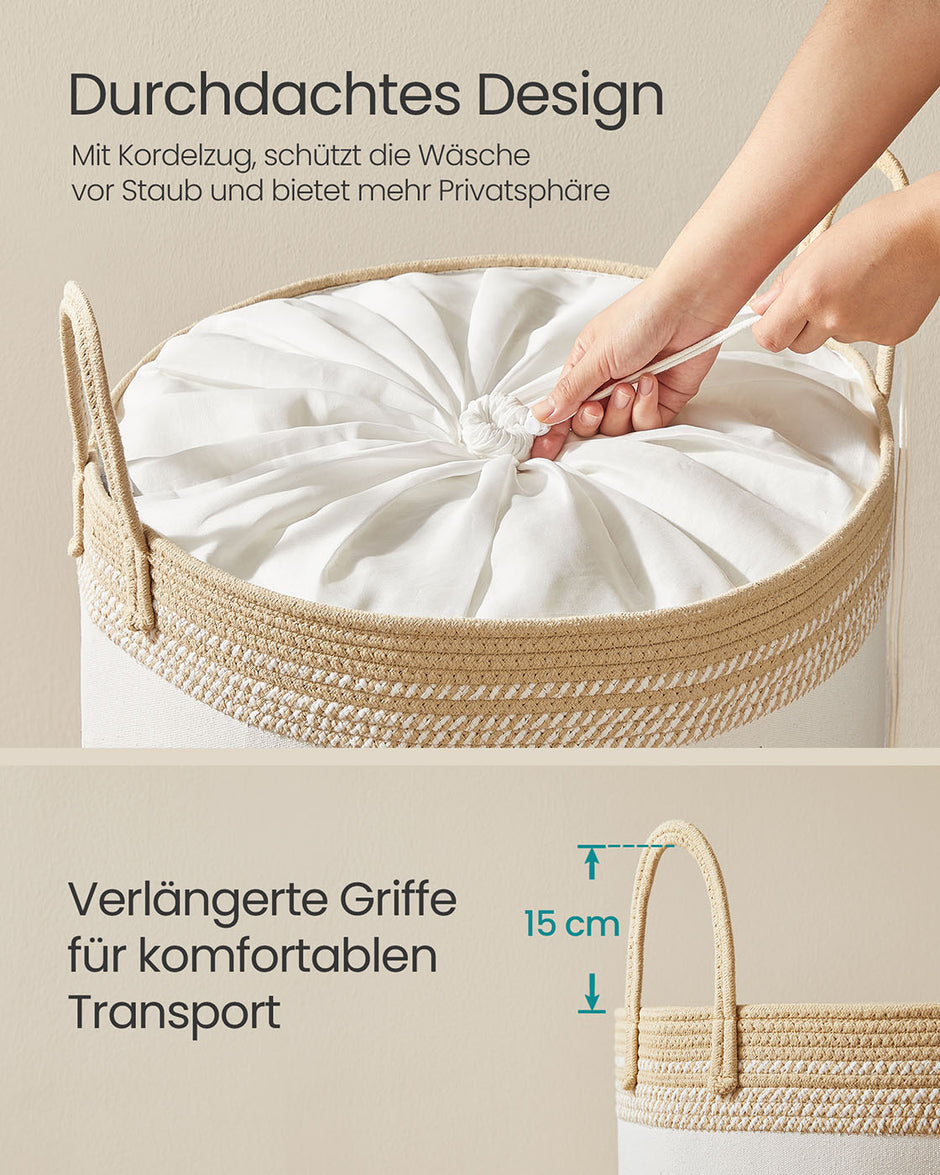Tvättkorg 90L med lock och handtag - Platssparande - Brun