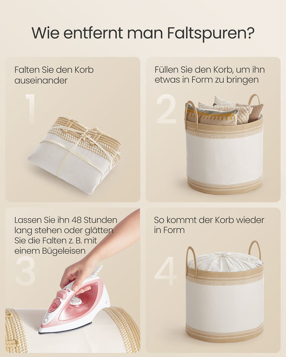 Tvättkorg 90L med lock och handtag - Platssparande - Brun