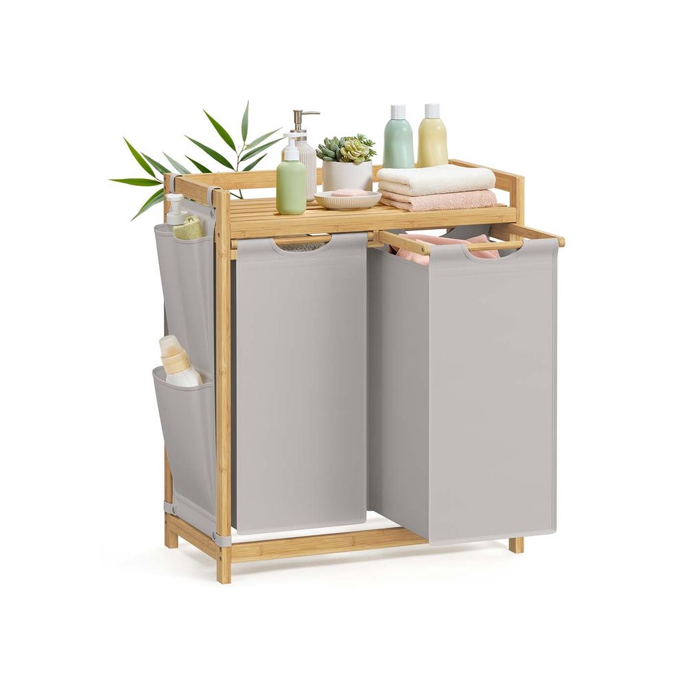 Tvättkorg 2 lådor 2 x 50 l 63 x 33 x 78 cm grädde vit