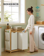 Tvättkorg 2 lådor 2 x 50 l 63 x 33 x 78 cm grädde vit