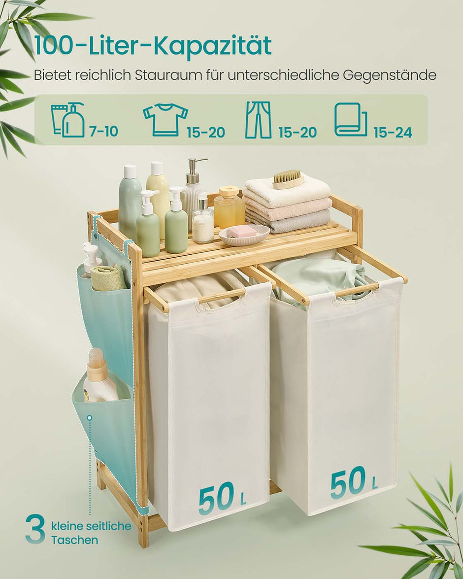 Tvättkorg med 2 fack 100 L krämvit