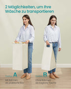 Tvättkorg 2 lådor 2 x 50 l 63 x 33 x 78 cm grädde vit