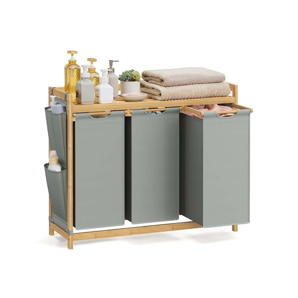 Tvättkorg 3 kurser 3 x 50 l 94 x 33 x 78 cm grädde vit