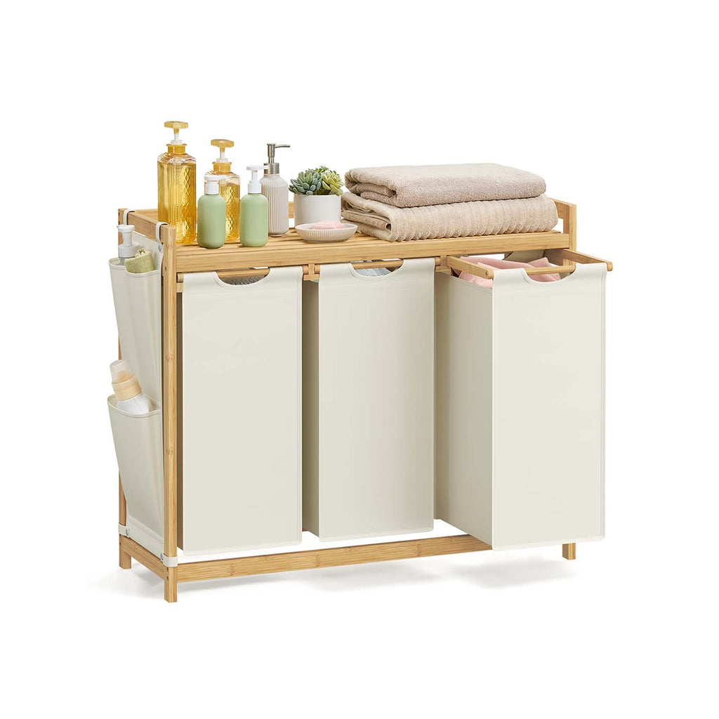 Tvättkorg 3 kurser 3 x 50 l 94 x 33 x 78 cm grädde vit