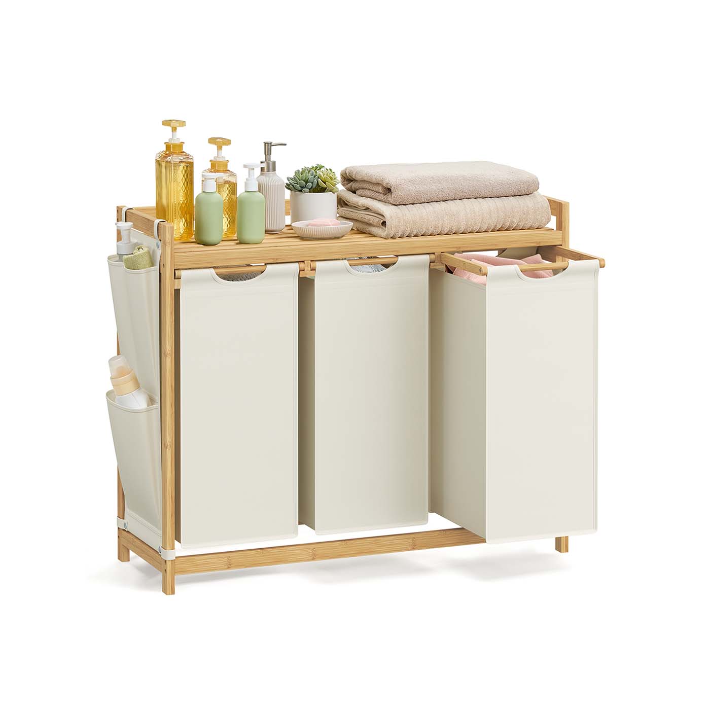 Tvättkorg 3 kurser 3 x 50 l 94 x 33 x 78 cm grädde vit