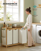 Tvättkorg 3 kurser 3 x 50 l 94 x 33 x 78 cm grädde vit