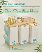 Tvättkorg 3 kurser 3 x 50 l 94 x 33 x 78 cm grädde vit