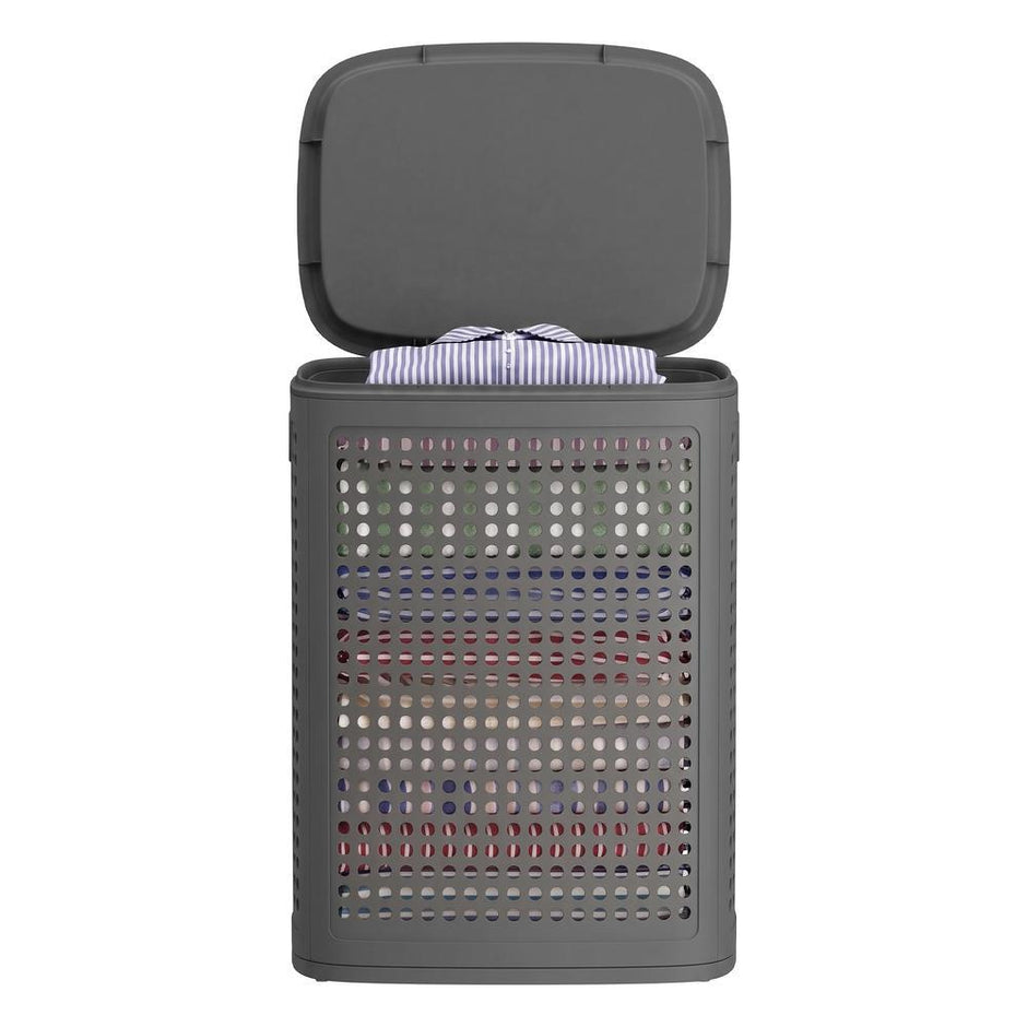 Wasmand - Met Deksel - 75 Liter - Smal - Donkergrijs