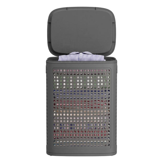 Wasmand - Met Deksel - 75 Liter - Smal - Donkergrijs