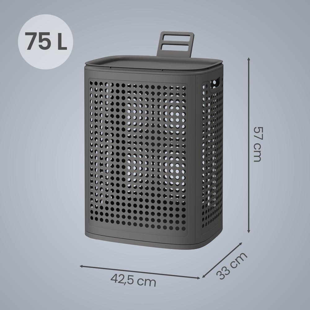 Wasmand - Met Deksel - 75 Liter - Smal - Donkergrijs