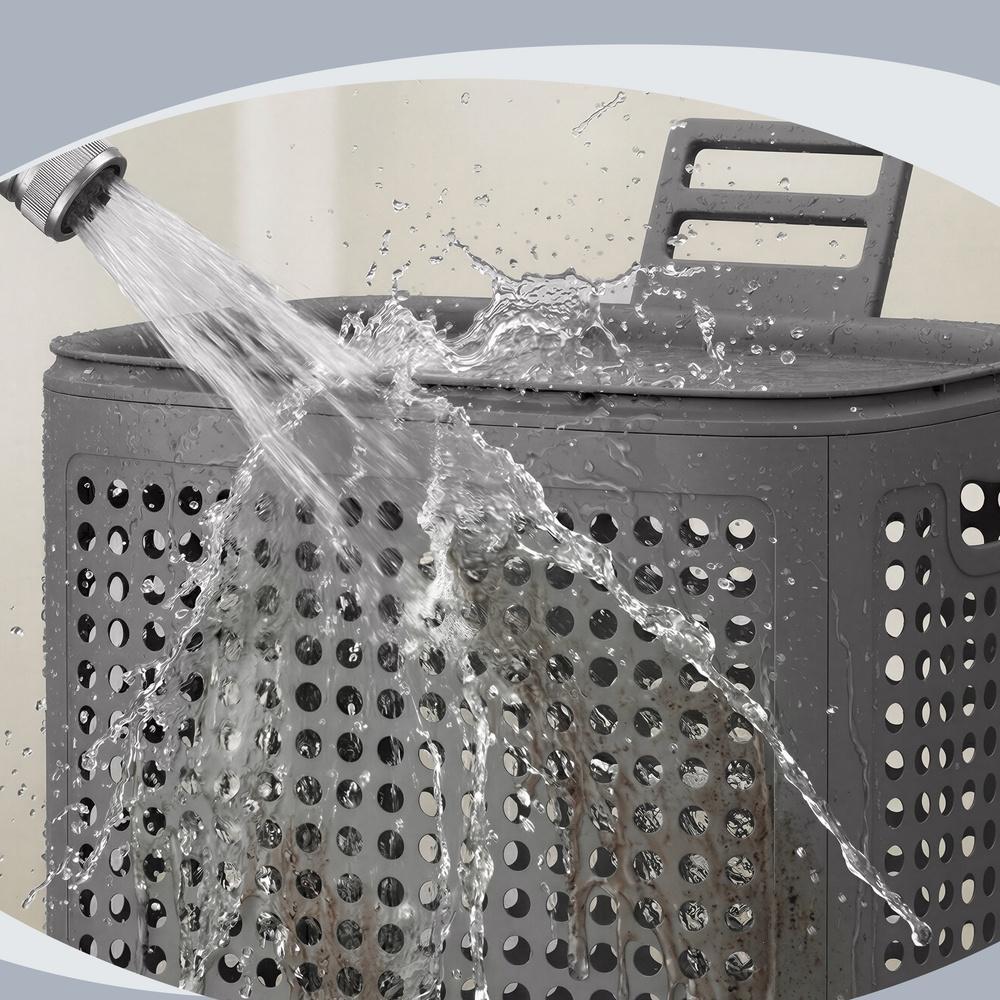 Wasmand - Met Deksel - 75 Liter - Smal - Donkergrijs