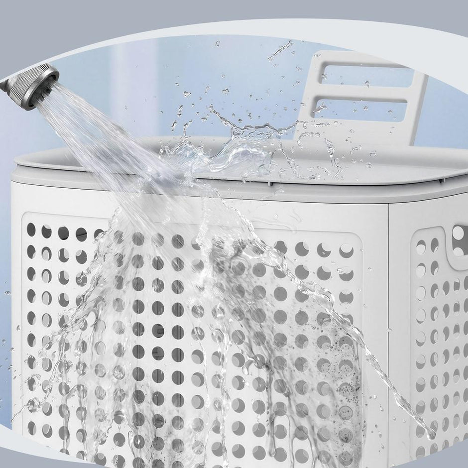 Wasmand - Met Deksel - 75 Liter - Smal - Witgrijs