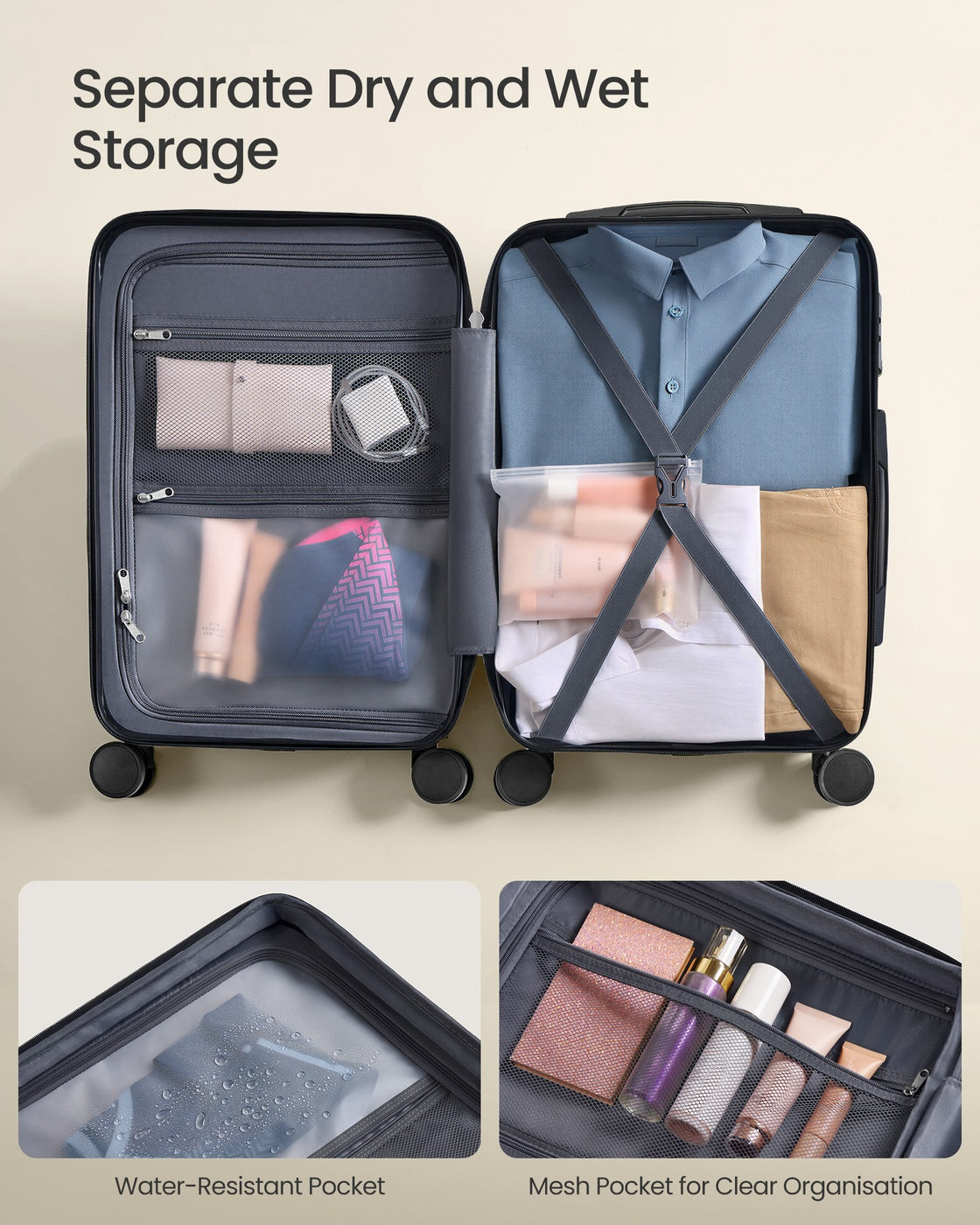 Hard Shell Suitcase Cabin TSA Lock Spinner Wheels - ABS Plastic and PA Plastic