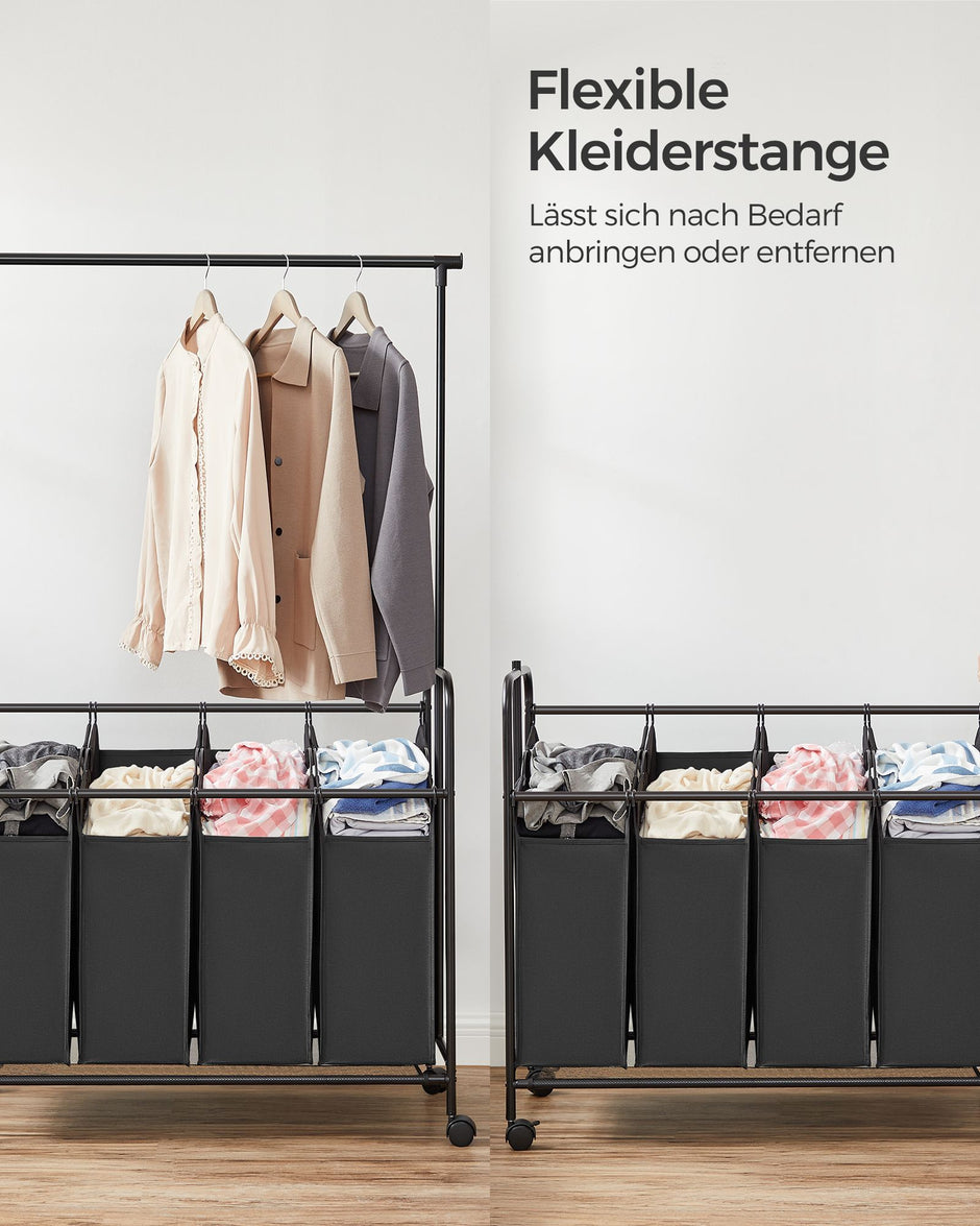 Tvättkorg – 4 x 50 liter – med avtagbar tvättpåse – svart