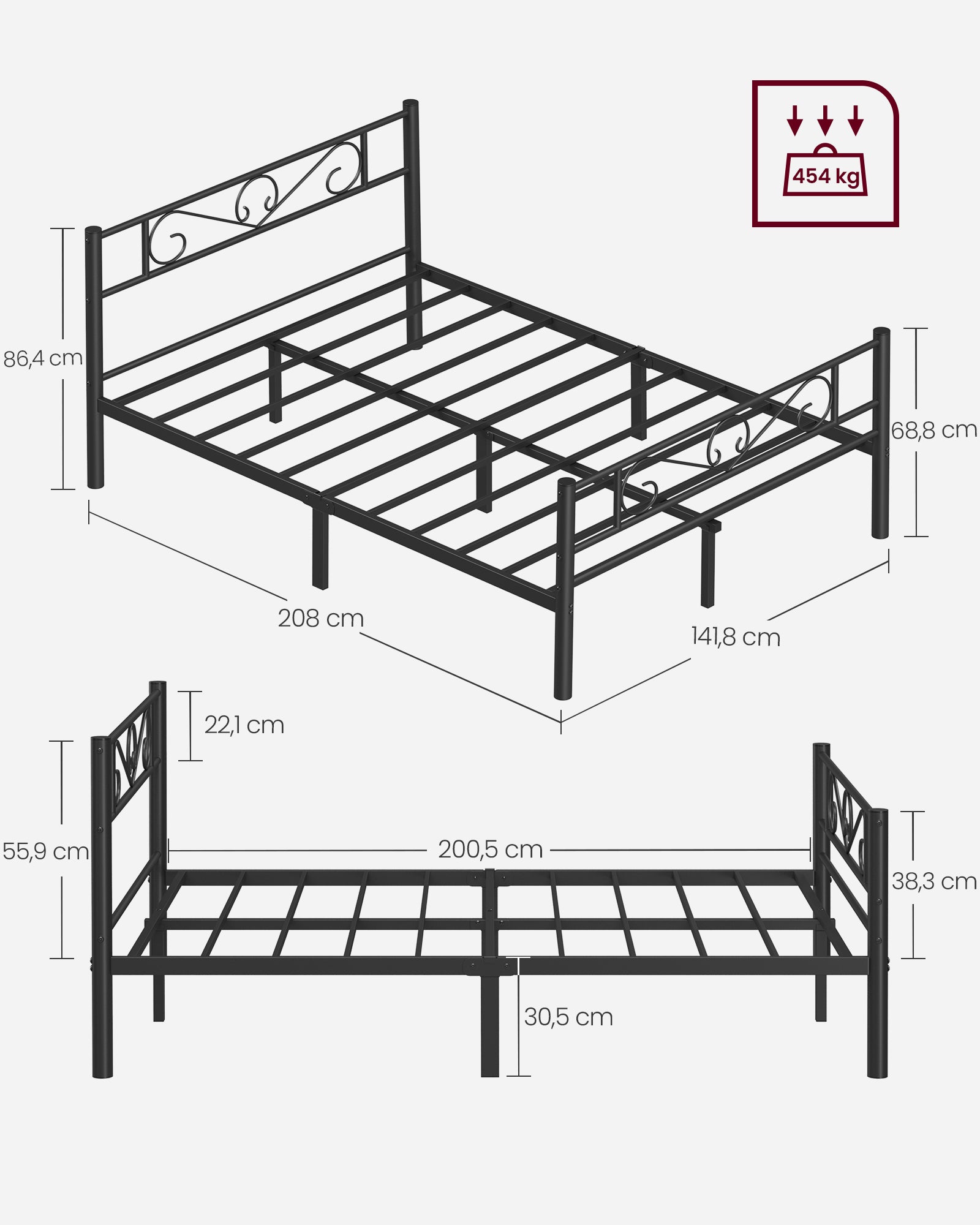Säng 140 × 200 cm - Tillverkad av bläck -svart metall