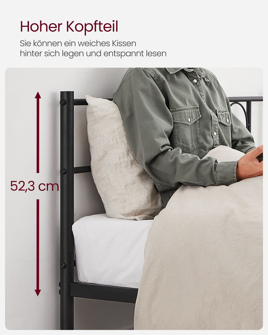 Säng 140 x 200 cm – kraftig pulverlackerad metall – bläcksvart