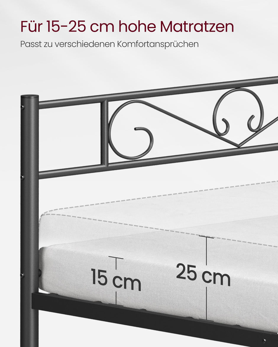 Säng 140 x 200 cm – kraftig pulverlackerad metall – bläcksvart