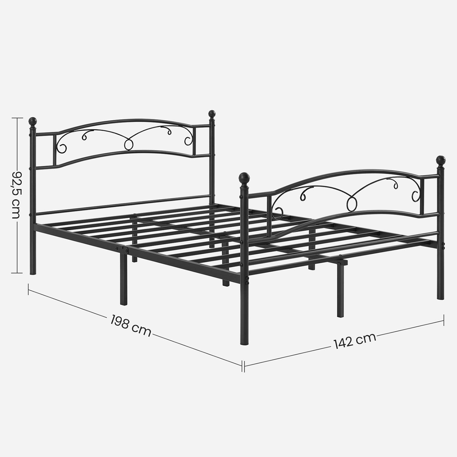 Double Bed - Metal Bed Frame - 140 x 200 cm - Svart