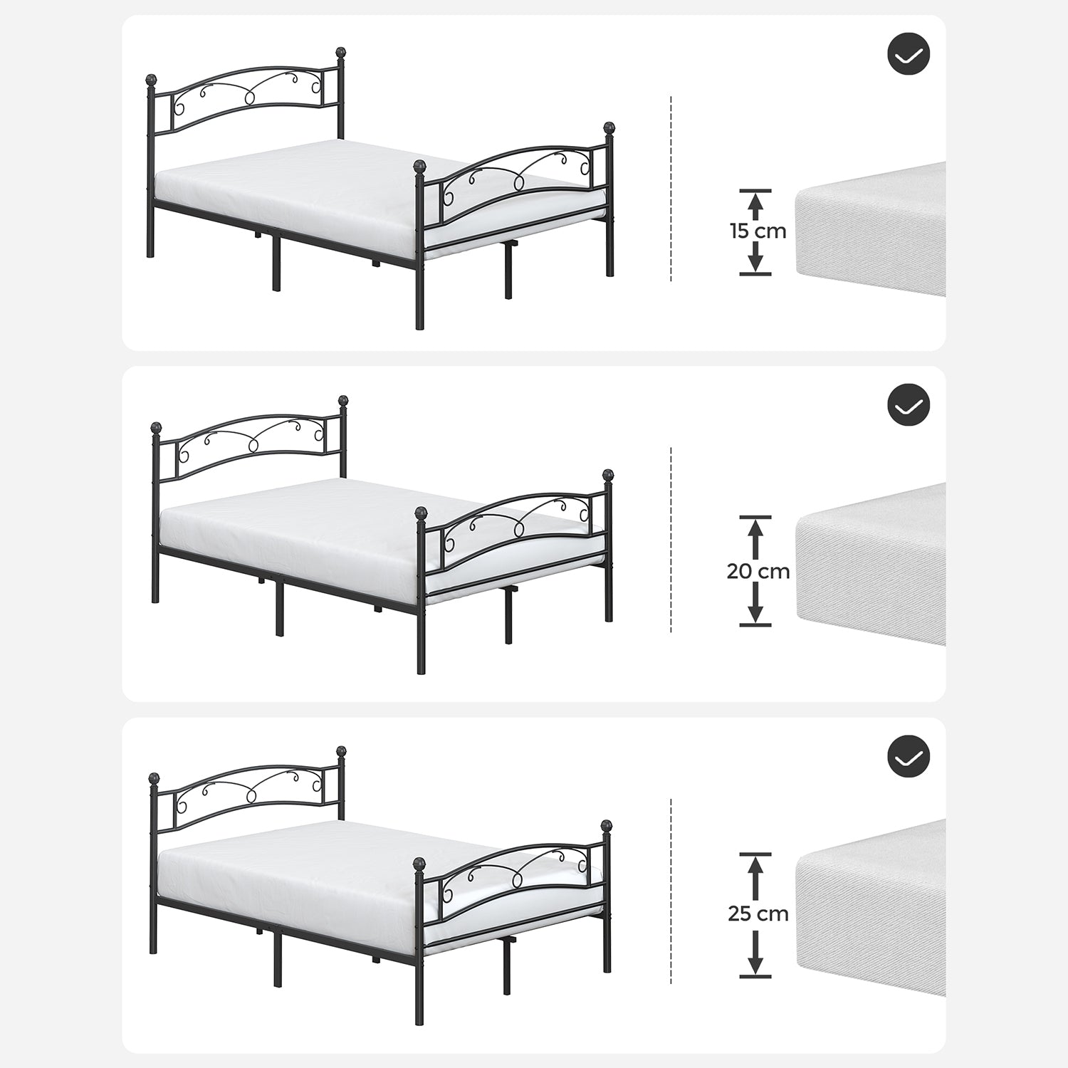 Double Bed - Metal Bed Frame - 140 x 200 cm - Svart