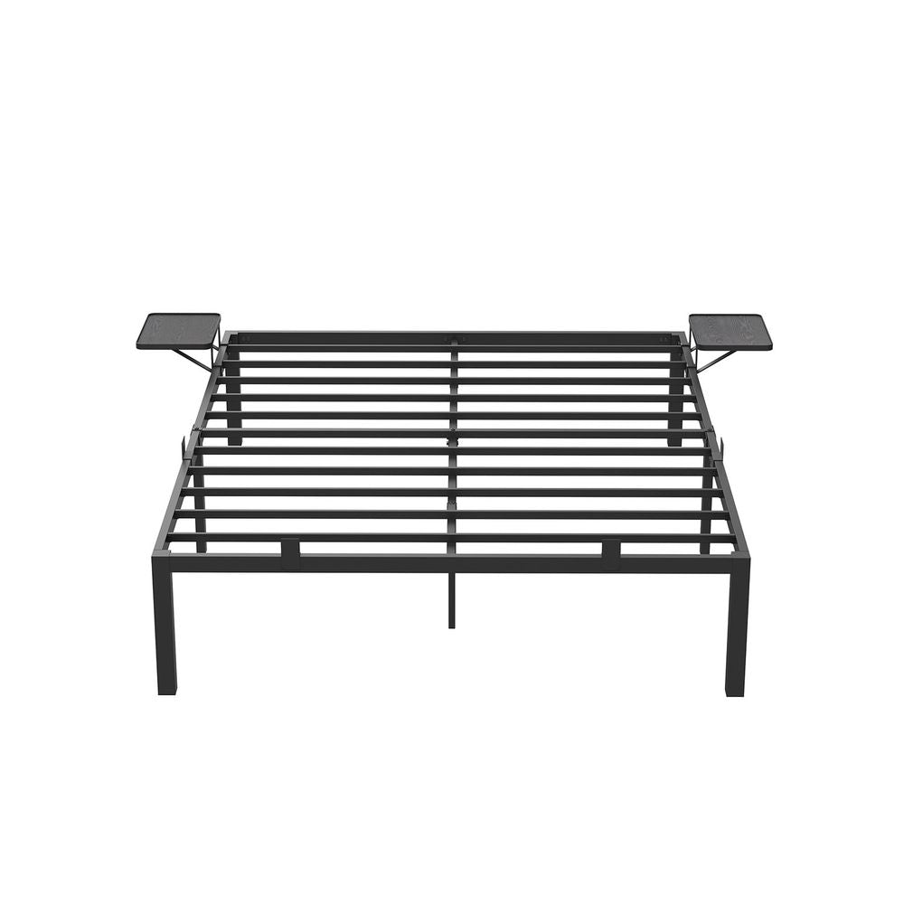 Säng - dubbelsäng - med förvaringsbrädor - 140 x 190 cm - metallram - svart