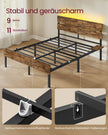 Bedframe 140 x 200 cm – LED-Verlichting en USB-Aansluitingen – Opbergruimte – Metaal – Vintage Bruin en Zwart