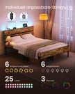 Bedframe 140 x 200 cm – LED-Verlichting en USB-Aansluitingen – Opbergruimte – Metaal – Vintage Bruin en Zwart