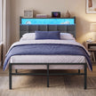 Metalen Bed - 120 x 200 cm - Met Opbergruimte - Ledverlichting - Matzwart