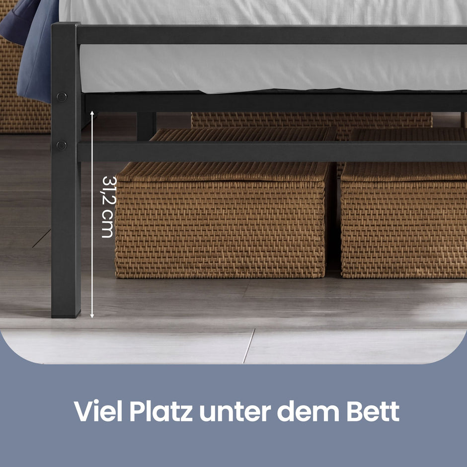 Metalen Bed - 120 x 200 cm - Met Opbergruimte - Ledverlichting - Matzwart
