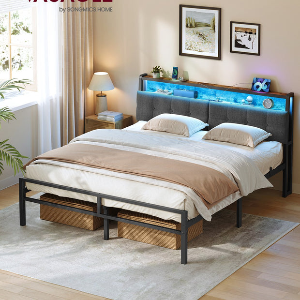 Metalen Bed - 160 x 200 cm - Met Opbergruimte - Ledverlichting - Matzwart