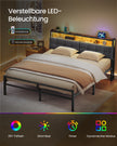 Metalen Bed - 160 x 200 cm - Met Opbergruimte - Ledverlichting - Matzwart