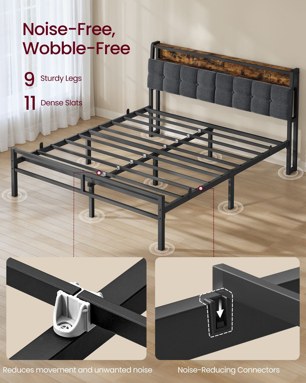 Bed Frame - Metal with LED and Charging Station