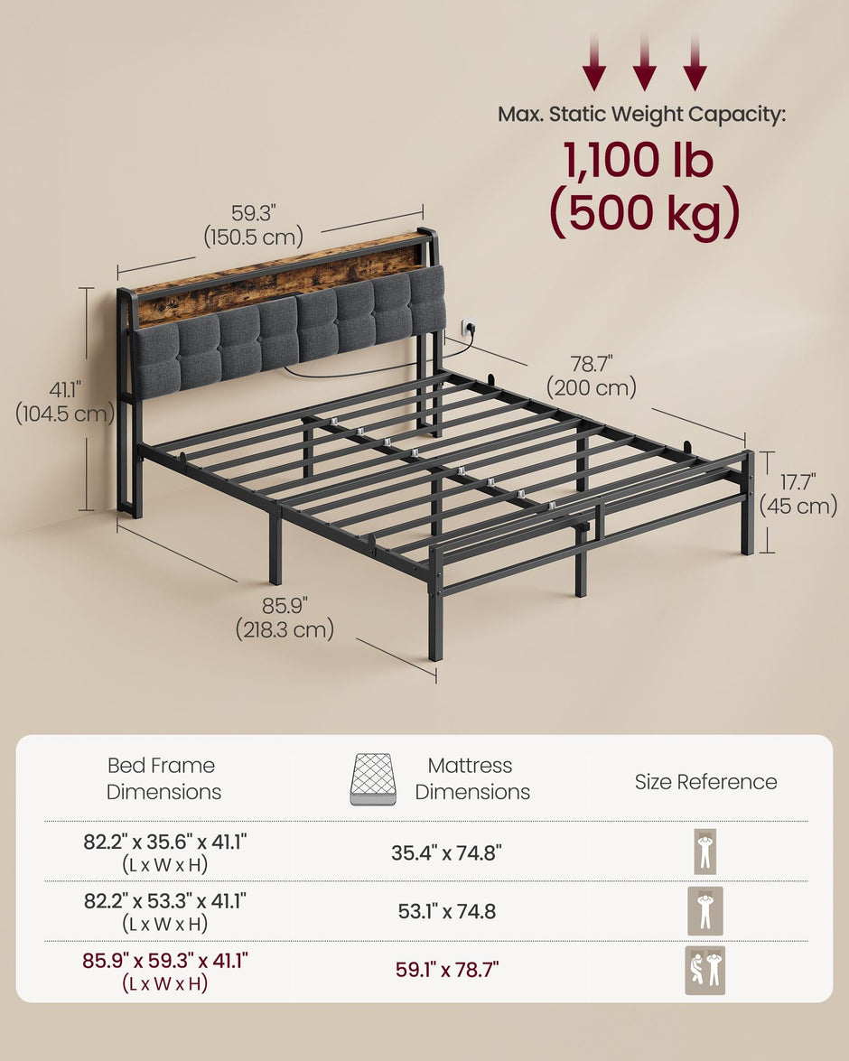 Bed Frame - Metal with LED and Charging Station