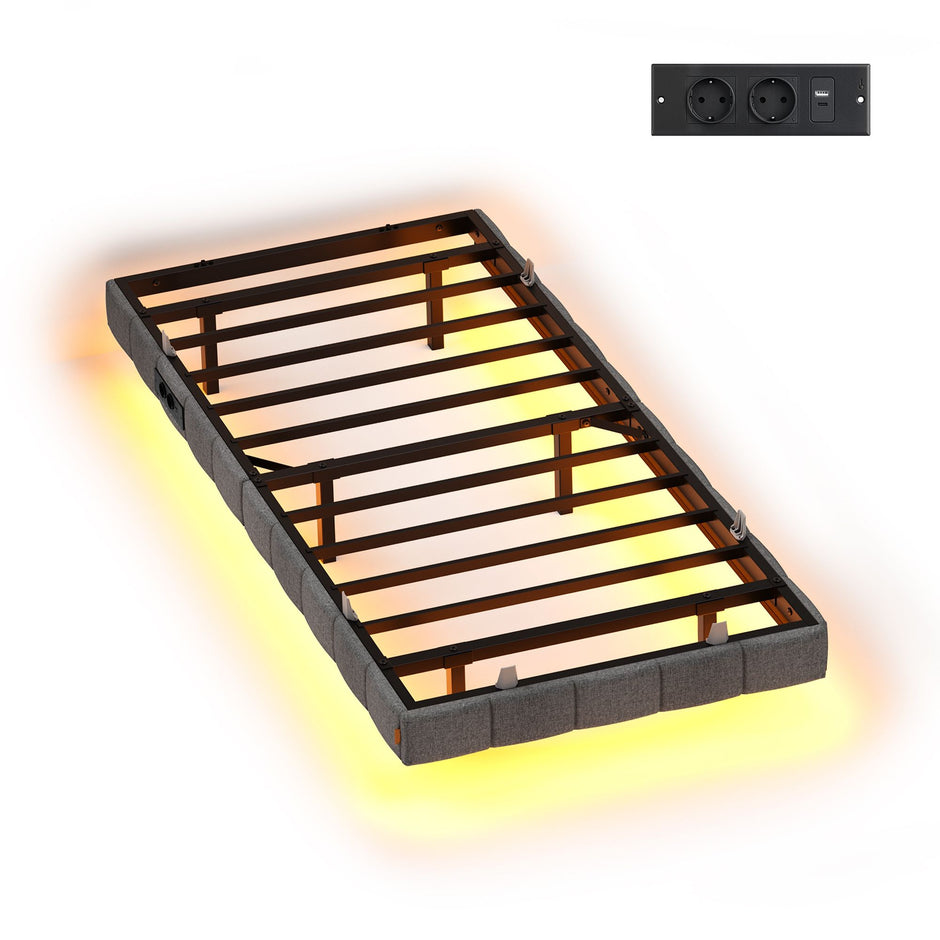 Bedframe - 90 x 200 cm - Met Ledverlichting - Gestoffeerd - Grijs