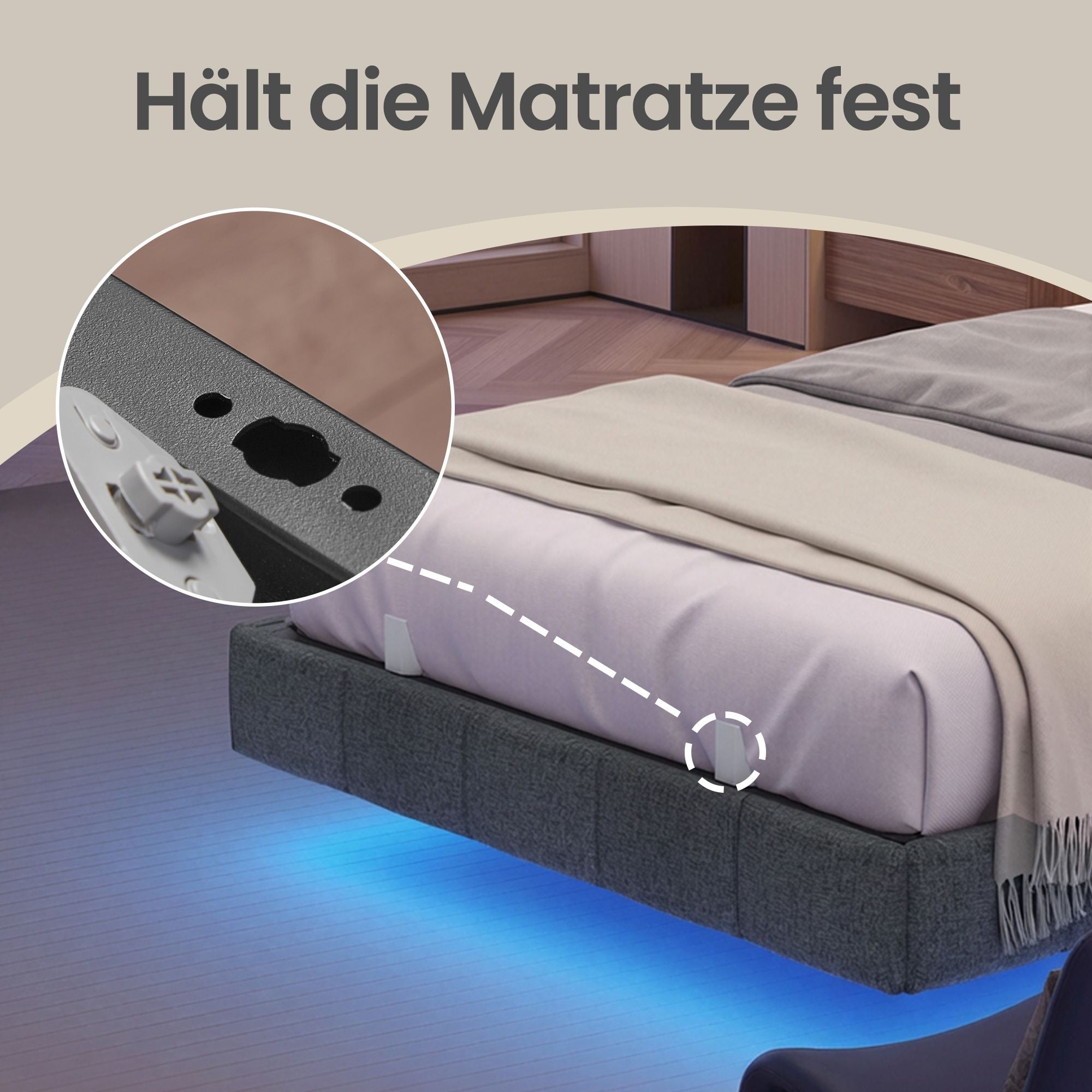 Bedframe - 90 x 200 cm - Met Ledverlichting - Gestoffeerd - Grijs