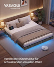 Bedframe - 200 x 160 x 26 cm - zwevend effect - ledverlichting - gestoffeerde zijpanelen - 2 stopcontacten - 2 USB-A-poorten - 1 USB-C-poort - leigrijs - draagvermogen tot 500 kg