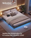 Bedframe - 180 x 200 cm - zwevend effect - ledverlichting - gestoffeerde zijpanelen - 2 stopcontacten - 2 USB-A-poorten - 1 USB-C-poort - leigrijs - maximale draagkracht 500 kg