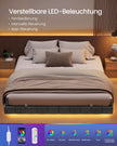 Bedframe - 180 x 200 cm - zwevend effect - ledverlichting - gestoffeerde zijpanelen - 2 stopcontacten - 2 USB-A-poorten - 1 USB-C-poort - leigrijs - maximale draagkracht 500 kg