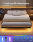 Bedframe - 160 x 200 cm - Zwevend effect - Ledverlichting - Afneembare stekkerdoos met 2 stopcontacten, 1 USB-C-poort en 2 USB-A-poorten - Inktzwart - Draagvermogen tot 500 kg