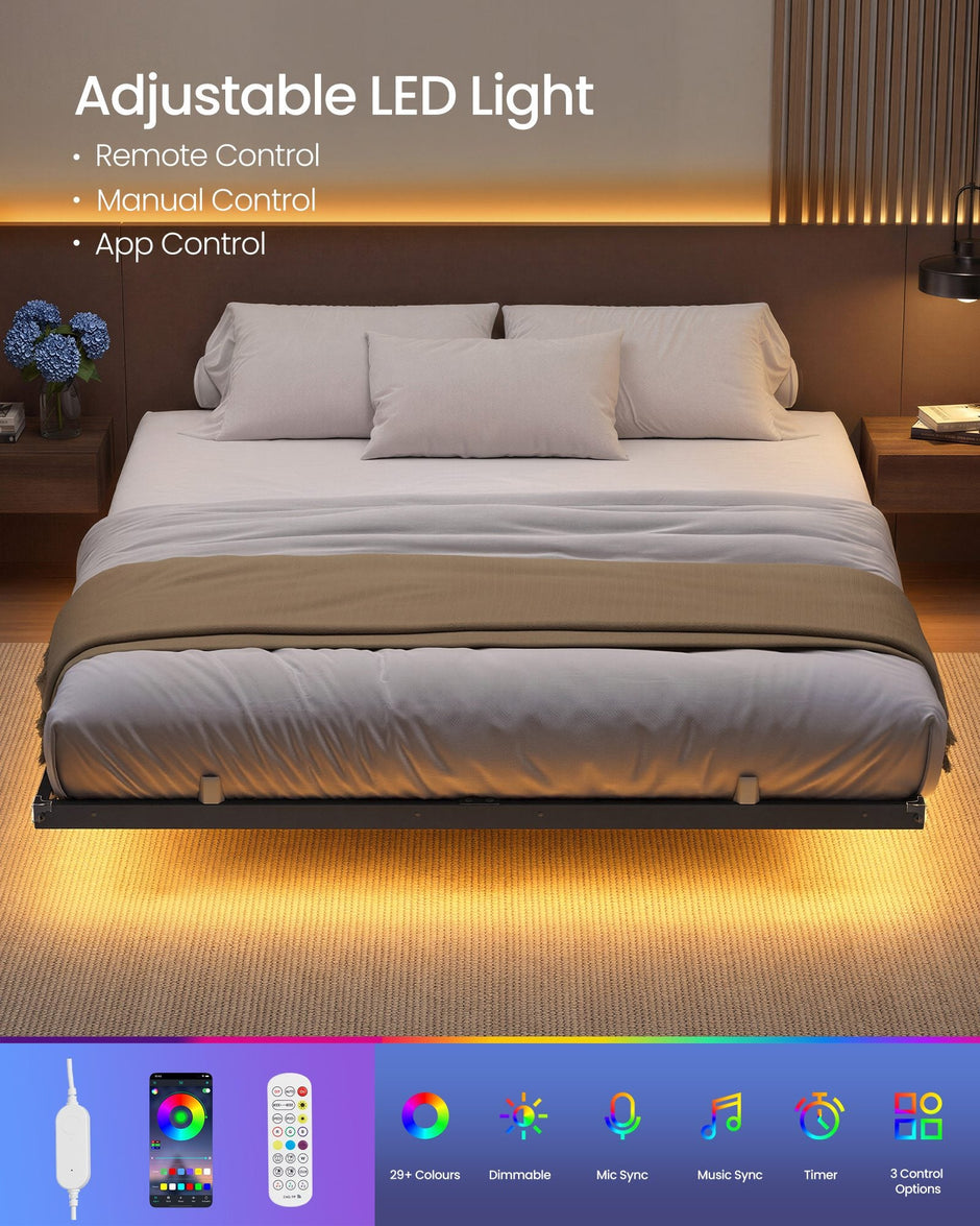 Bed Frame - Metal with LED and Charging Station