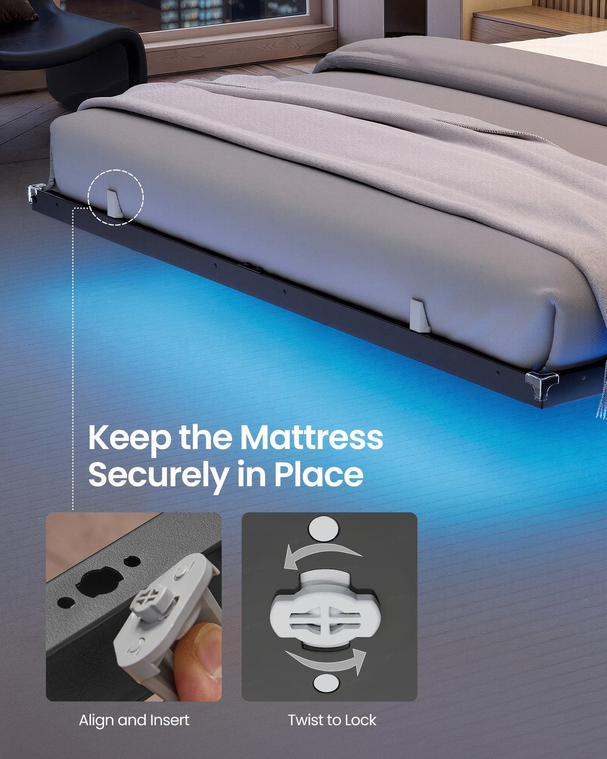 Bed Frame - Metal with LED and Charging Station