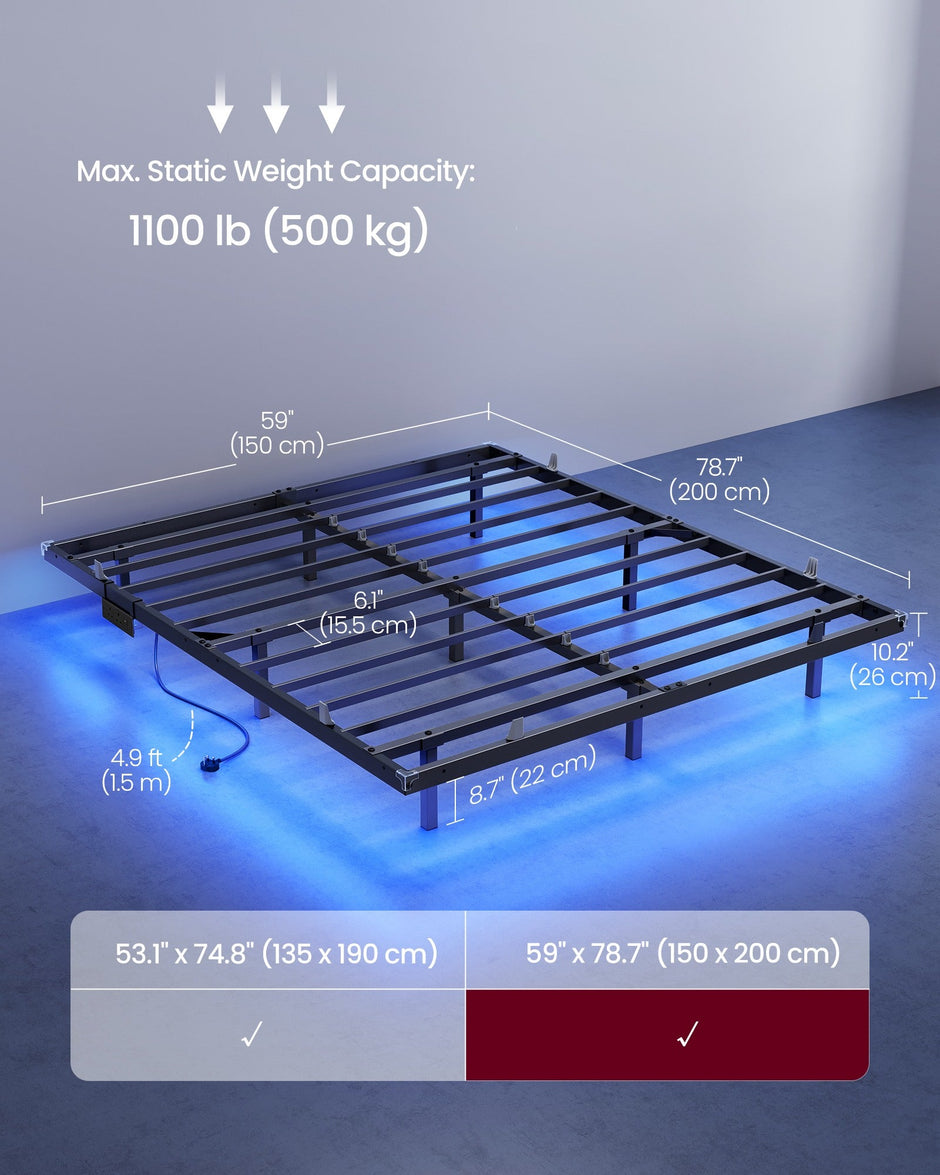 Bed Frame - Metal with LED and Charging Station