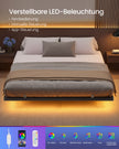 Bedframe - 180 x 200 cm - Zwevend effect - LED-verlichting - Afneembare stekkerdoos - 2 stopcontacten - 1 USB-C-poort - 2 USB-A-poorten - Inktzwart - Draagvermogen tot 500 kg
